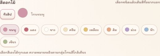 ปุ่มเลือกชนิดที่กำลังปรับสี ช่องเลือกสีเอง และสีดอกไม้แนะนำ